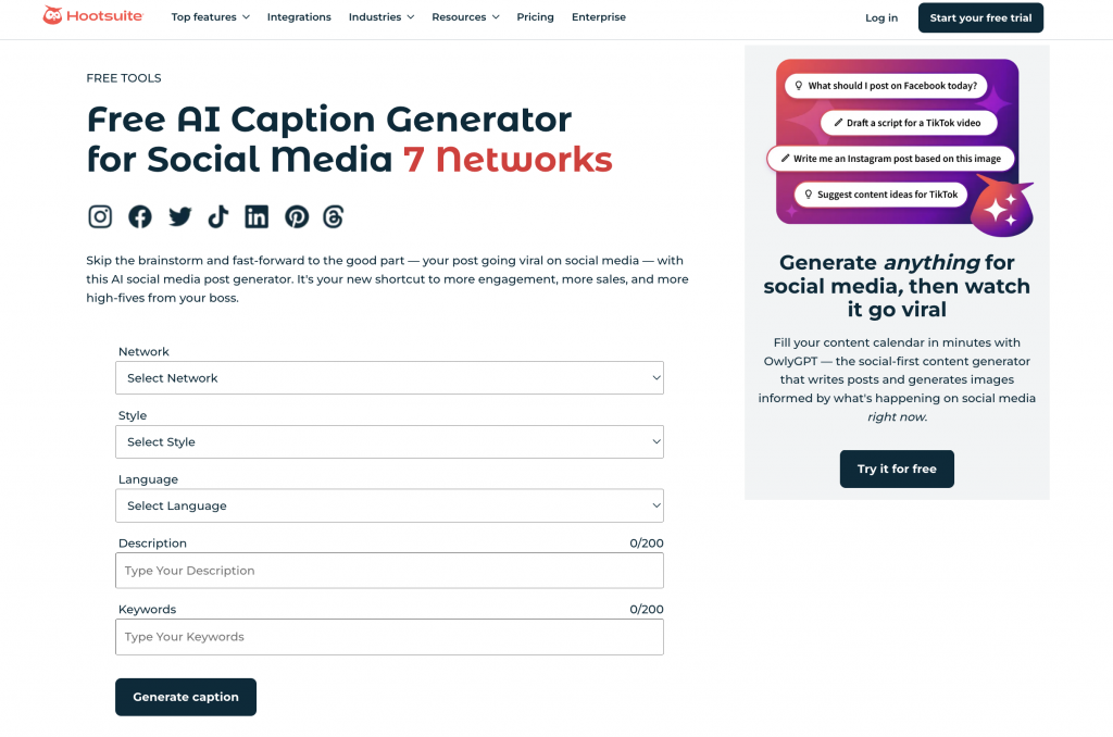 Hootsuite AI caption generator
